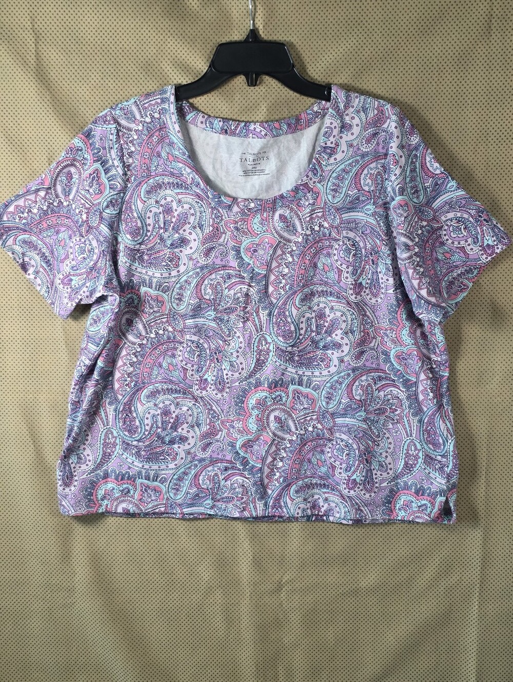 Talbots Plus Petite 2XP Paisley Tee Pink Blue Stretch Cotton Short Sleeve Top